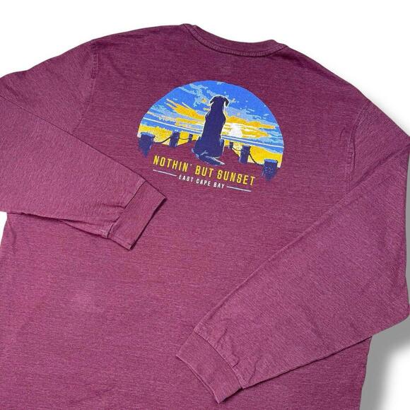 Izod Saltwater Relaxed Long Sleeve Shirt Mens 2X LT Burgundy Dog Sunset Graphic - Picture 6 of 12